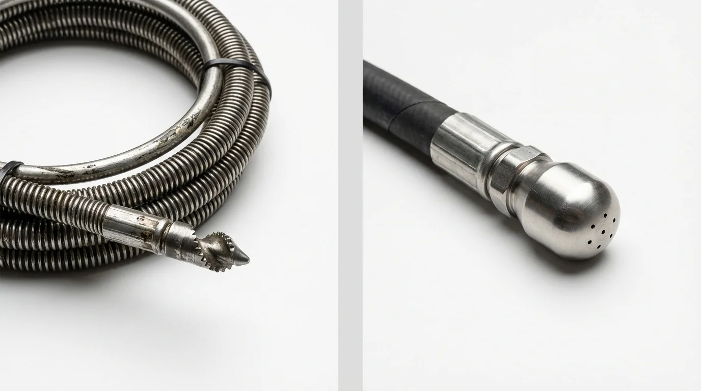 Drain snake cable and hydro jetting nozzle used for drain cleaning in Pickens, MS