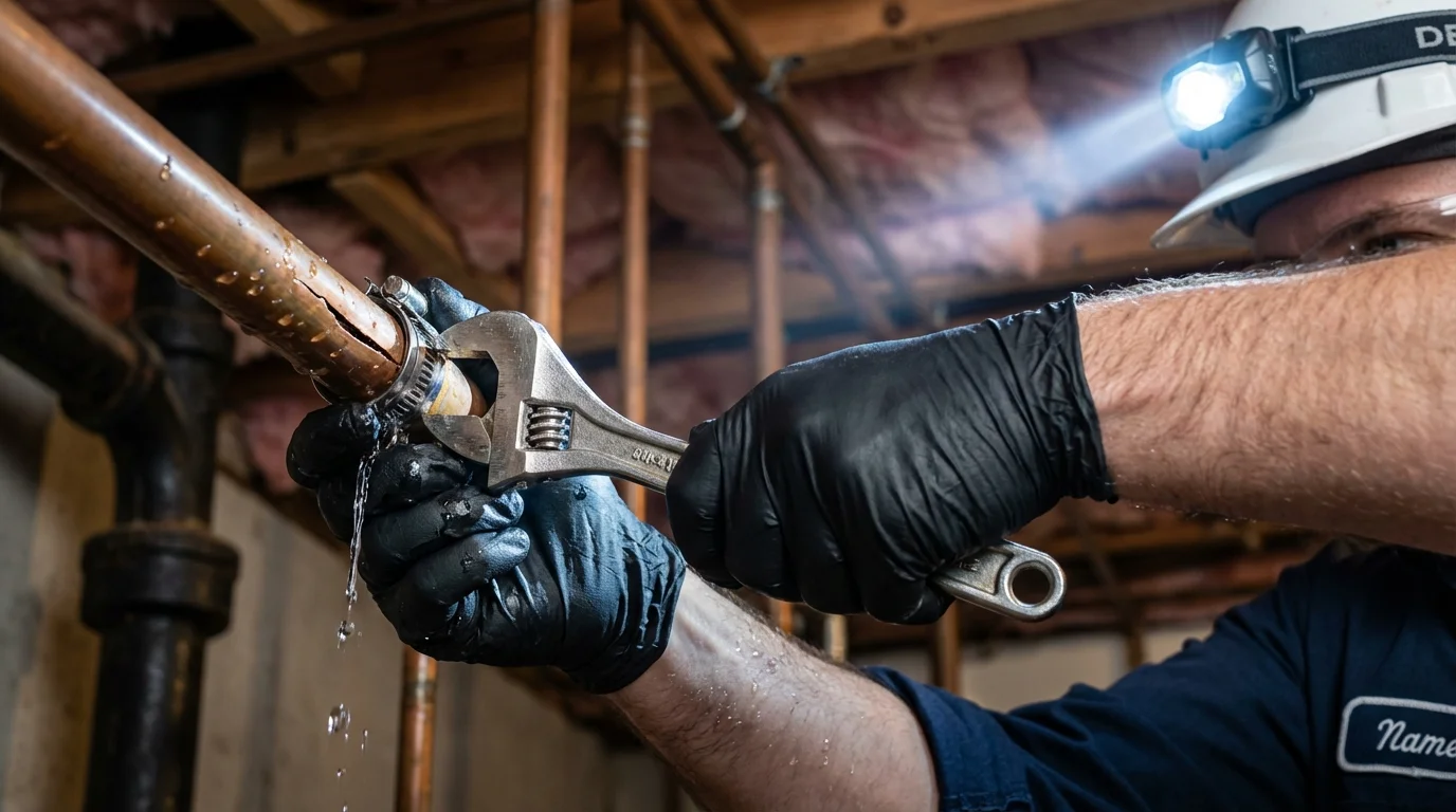 Emergency pipe clamp repair being performed by a Johns Plumbing LLC plumber in Pickens