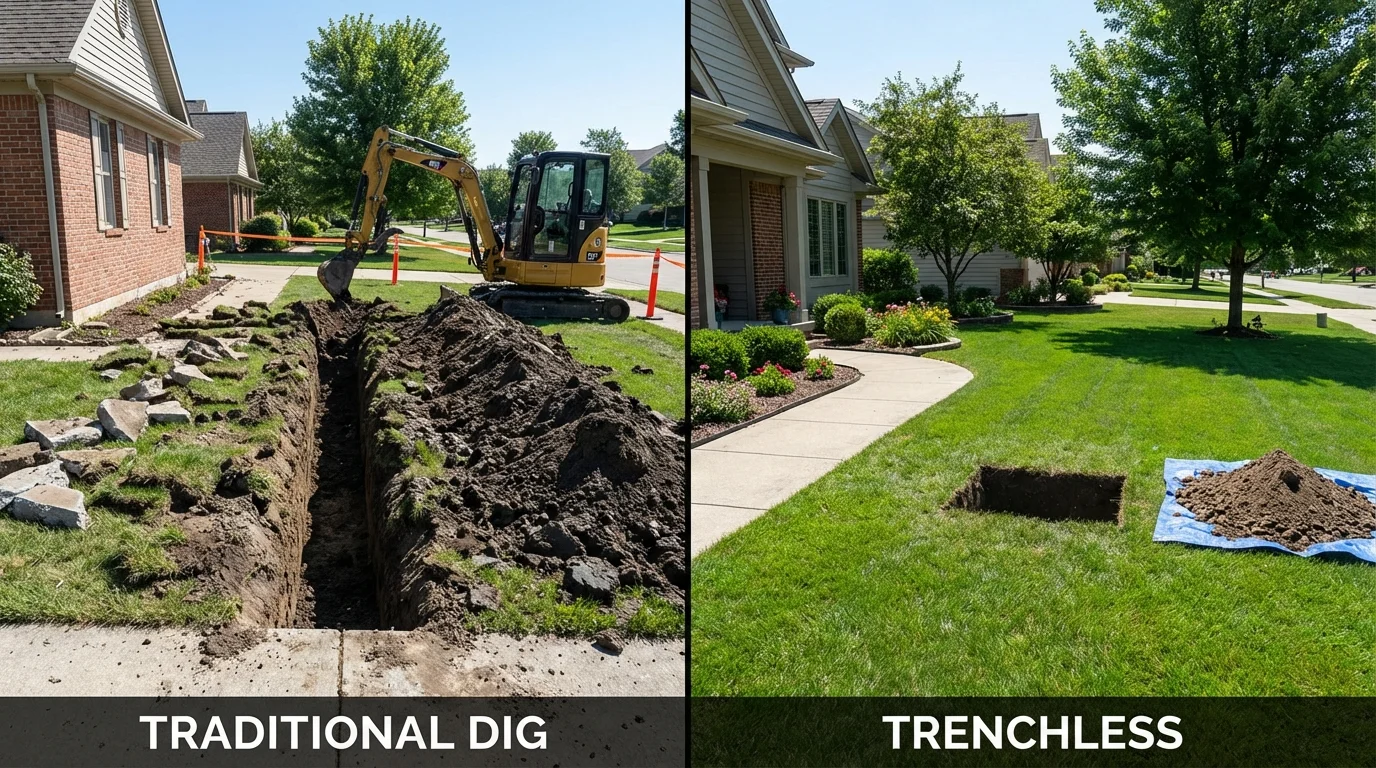 Trenchless sewer repair with minimal yard damage versus traditional excavation in Pickens, MS